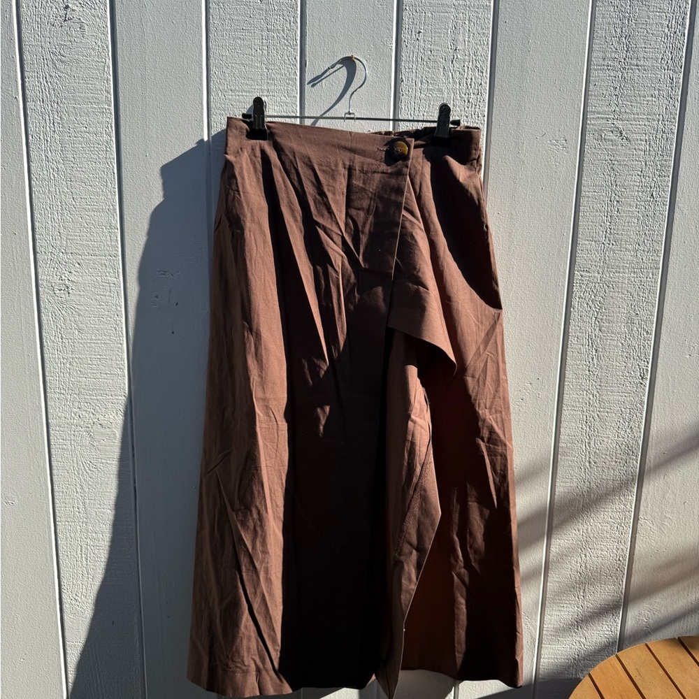 Brown Slit Midi Skirt